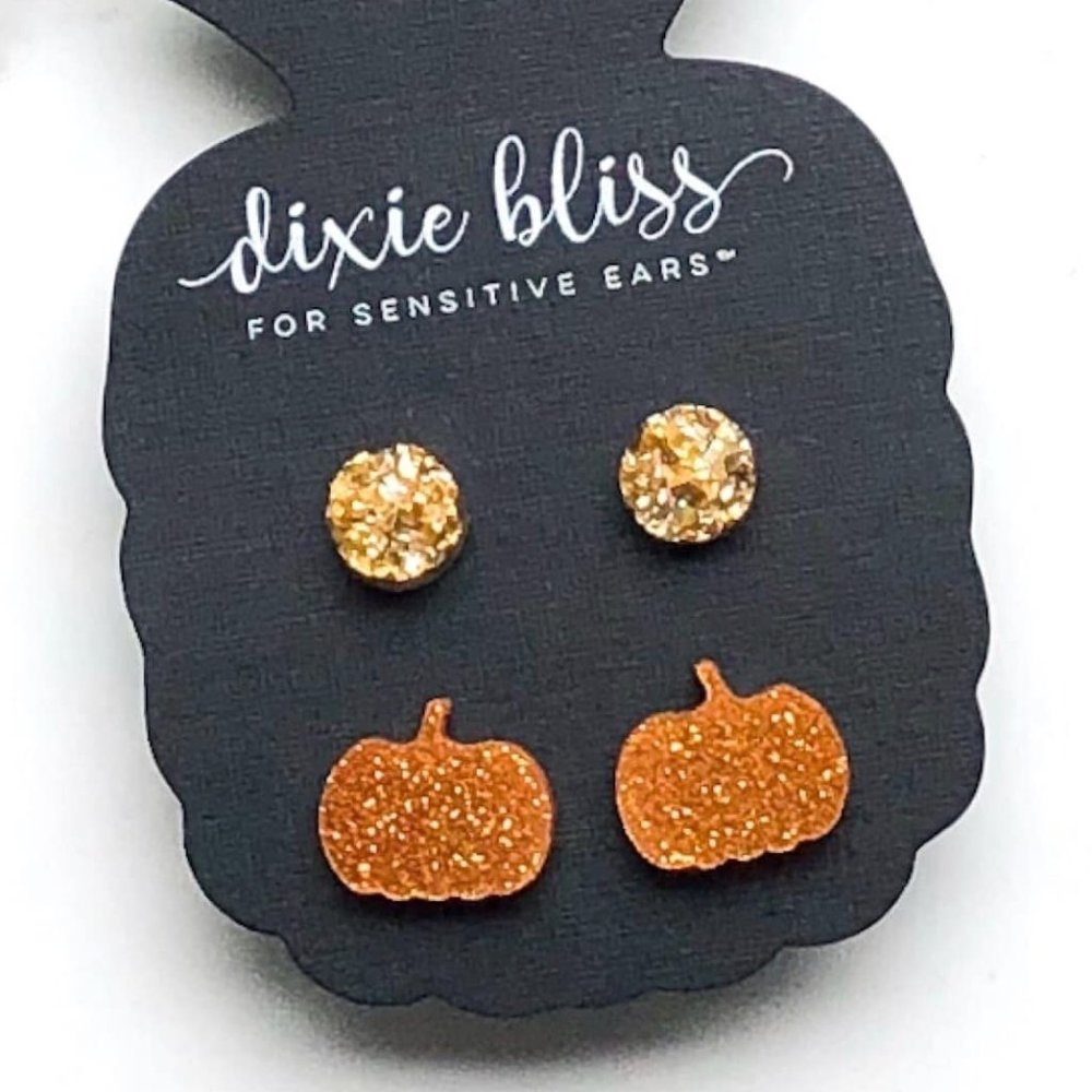 SALE!!!!  NWT Glitter Pumpkin and Gold Druzy Stud Earrings Duo